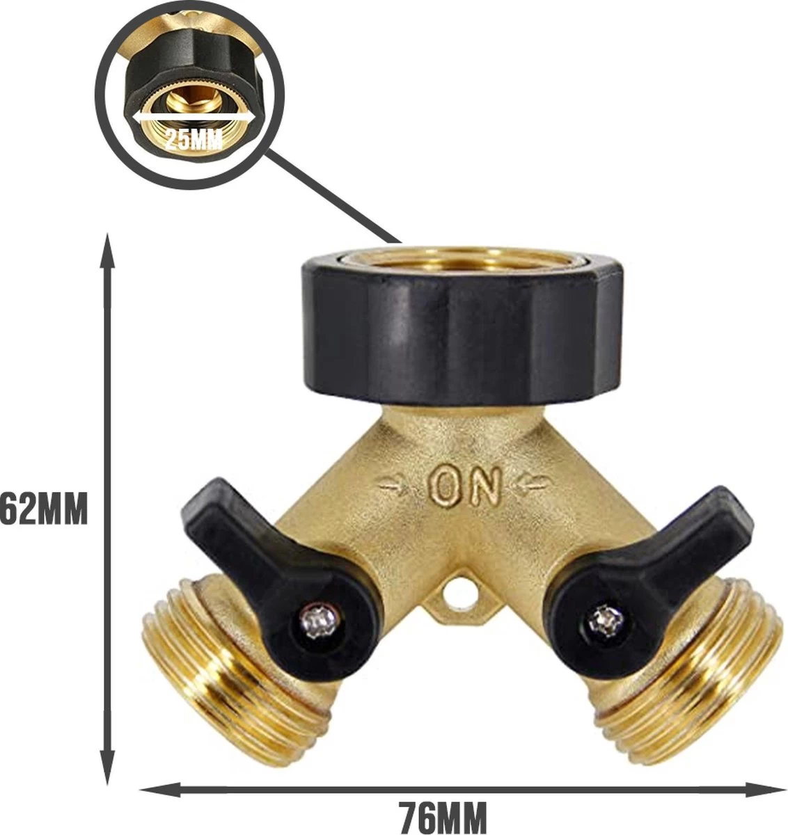 Y Stuk Kraan - Kraan Splitter - Waterverdeler - Buitenkraan - Waterverdeler 2 Weg – Messing - Afzonderlijk Af Te Sluiten - Image 2