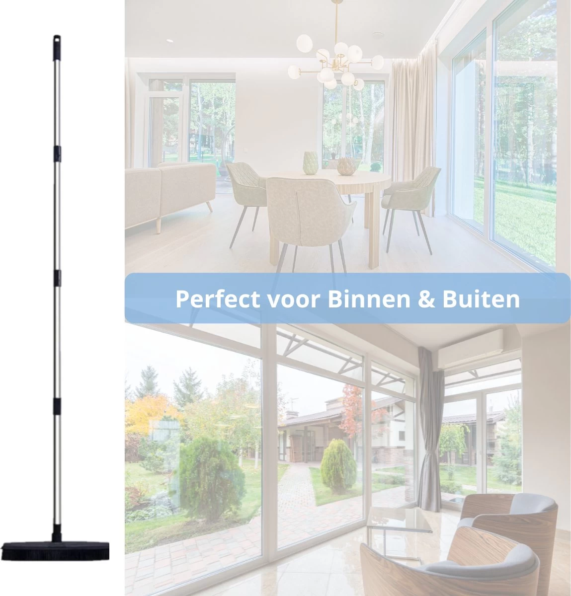 De Blaffende Kat 2 In 1 Rubberen Bezem – Bezem Binnen & Buiten – Vloerwisser Met Steel - Vloertrekker – Veger - Extra Lang 160cm - Image 4