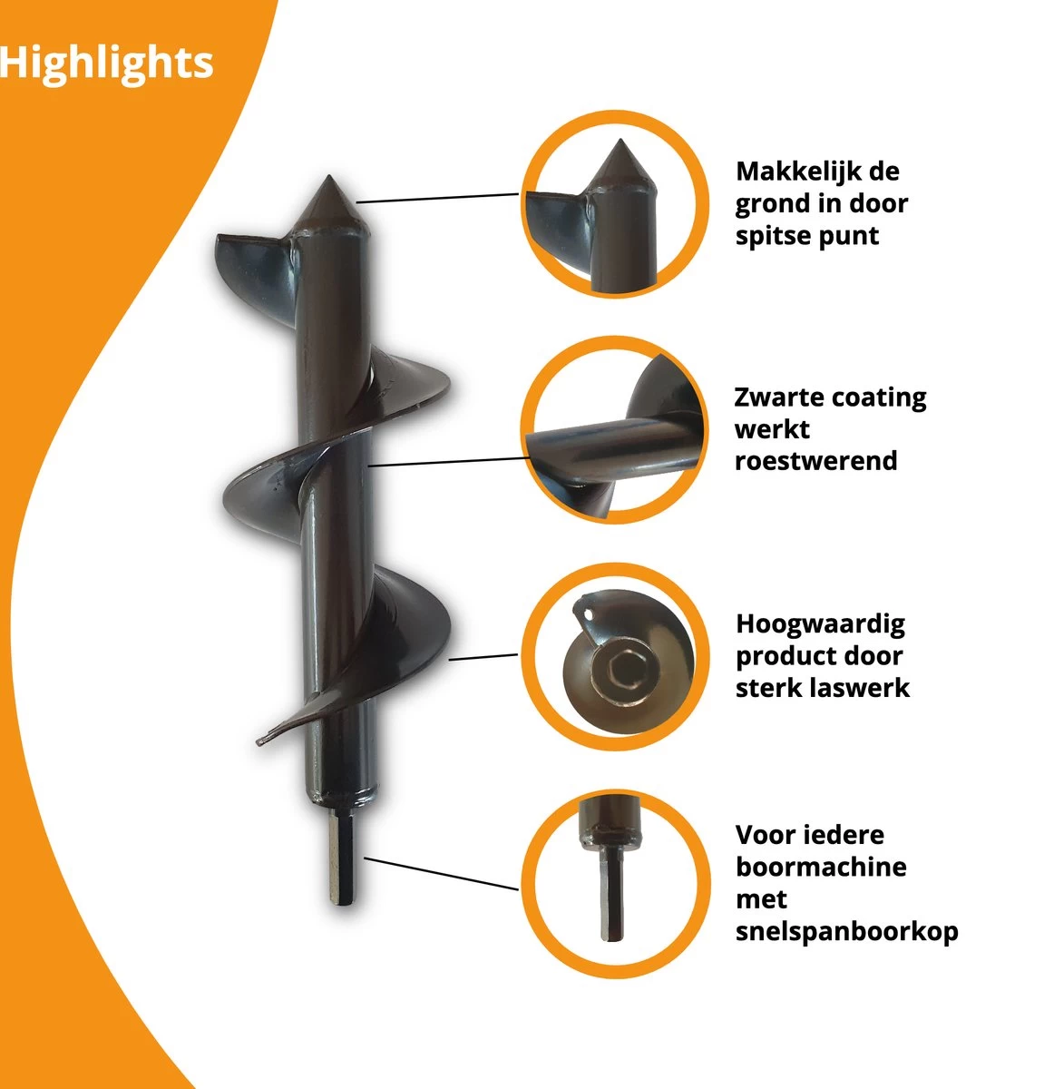 Grondboor Voor Boormachine - 8x25 Cm - Zwart - Image 2
