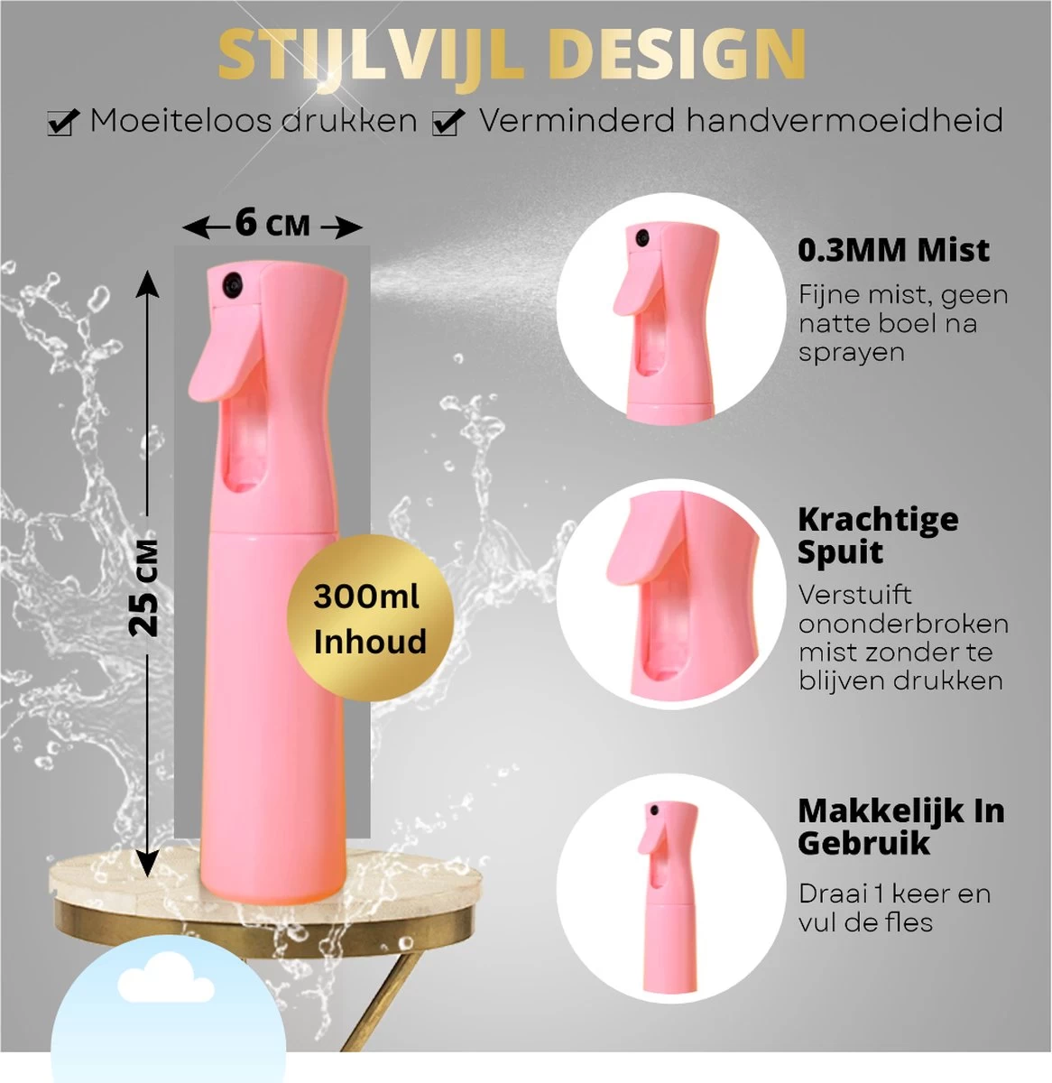 Merkloos Multifunctioneel Mist Sprayer Roze - Mist Verstuiver Water - Waterspray - Waterverstuiver Haar - Mist Sprayer - Spuitfles Haar - Plantenspuit - 300 Ml - Image 2
