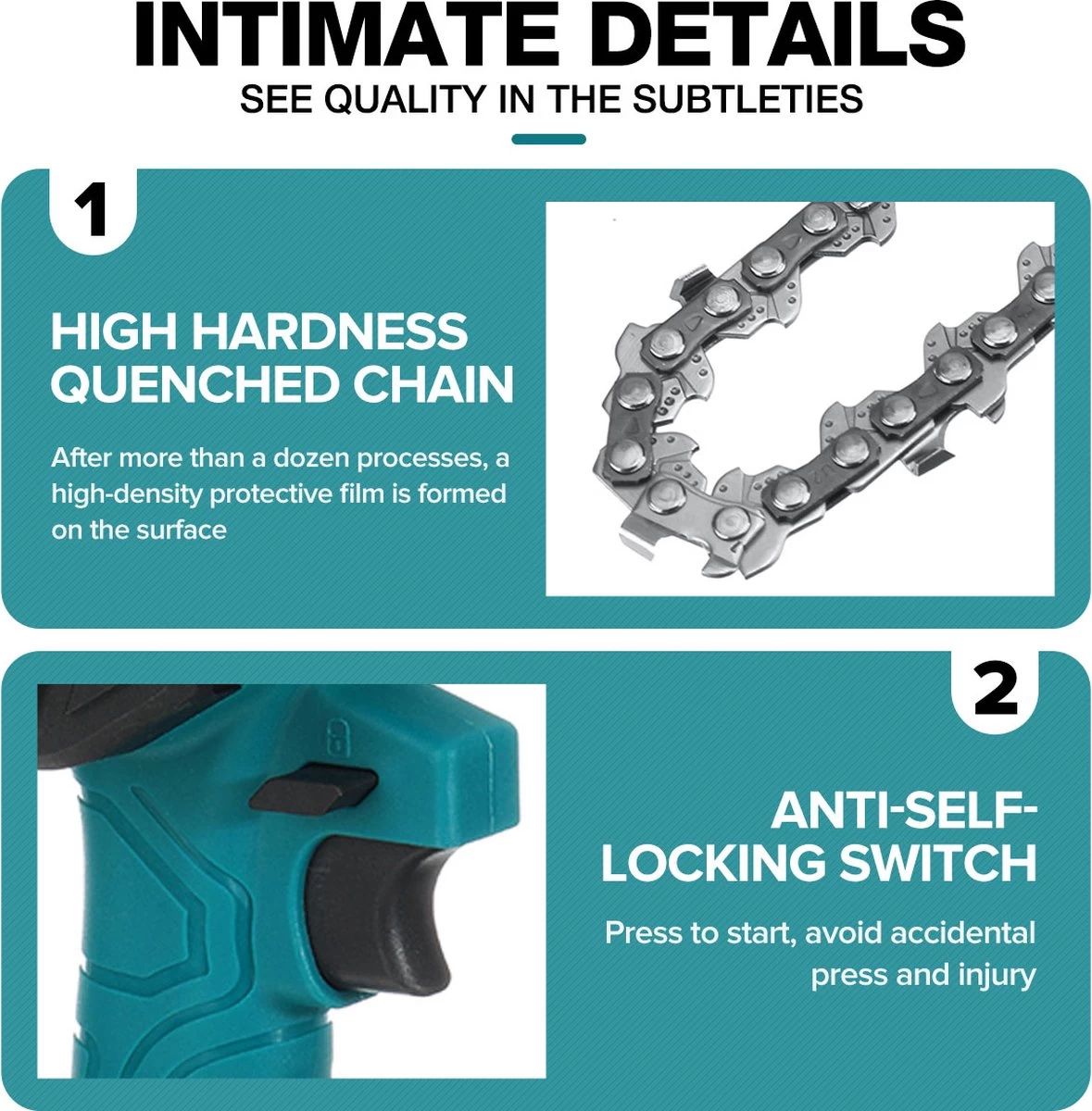 Merkloos Mini Accu Kettingzaag - 4 Inch Elektrische Boomzaag - Handkettingzaag - Met 2 Accu En 1 Oplader - Voor Tuinboom Ranch Bomen Snijden Hout- Blauw - Image 14