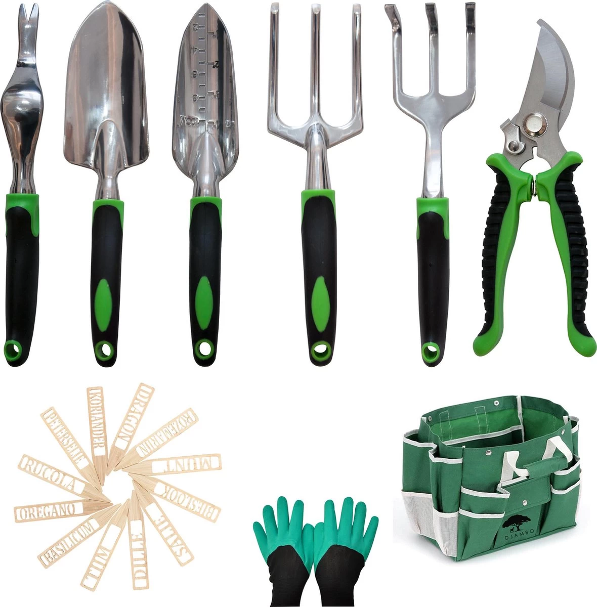 Djambo Tuingereedschap Set 8-delig Tuinsetje Met 15 Unieke Bamboe Plantetiketten In 1 Draagtas - Compleet Tuingereedschap Voor De Tuinliefhebbers - Image 7