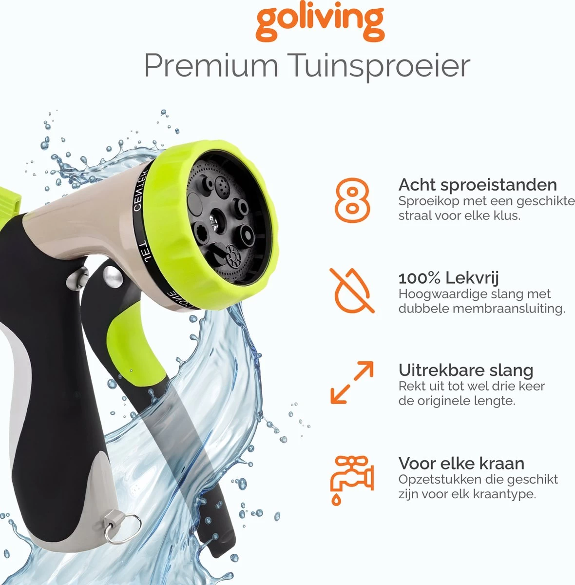 Goliving Tuinslang Flexibel - 30 Meter - Uitrekbare Tuinslang Sproeier - Tuinsproeier - Zwart - Acht Standen - Met Opbergtas - Image 4