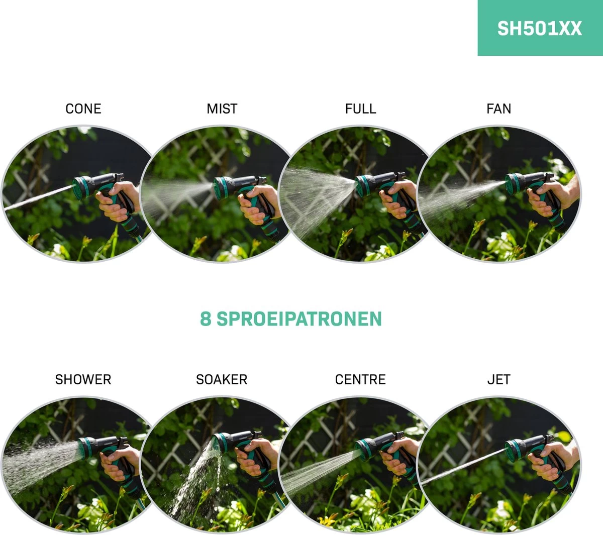 VONROC Broespistool & Spuitstuk Set – 8 Sproeipatronen En Regelbare Watertoevoer – Incl. Koppelingen - Image 2