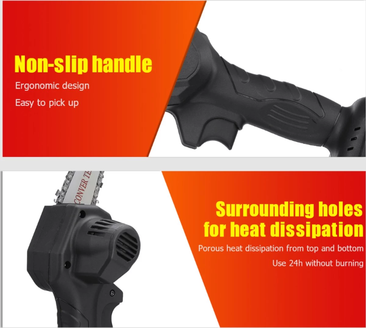 Violeworks® Accu Kettingzaag - Snoeizaag - Mini Kettingzaag - Handkettingzaag - Ook Voor Makita - Elektrische Kettingzaag - Elektrische Snoeischaar - Op Batterij - 2900 MAh - 1080W - 88V - Image 3