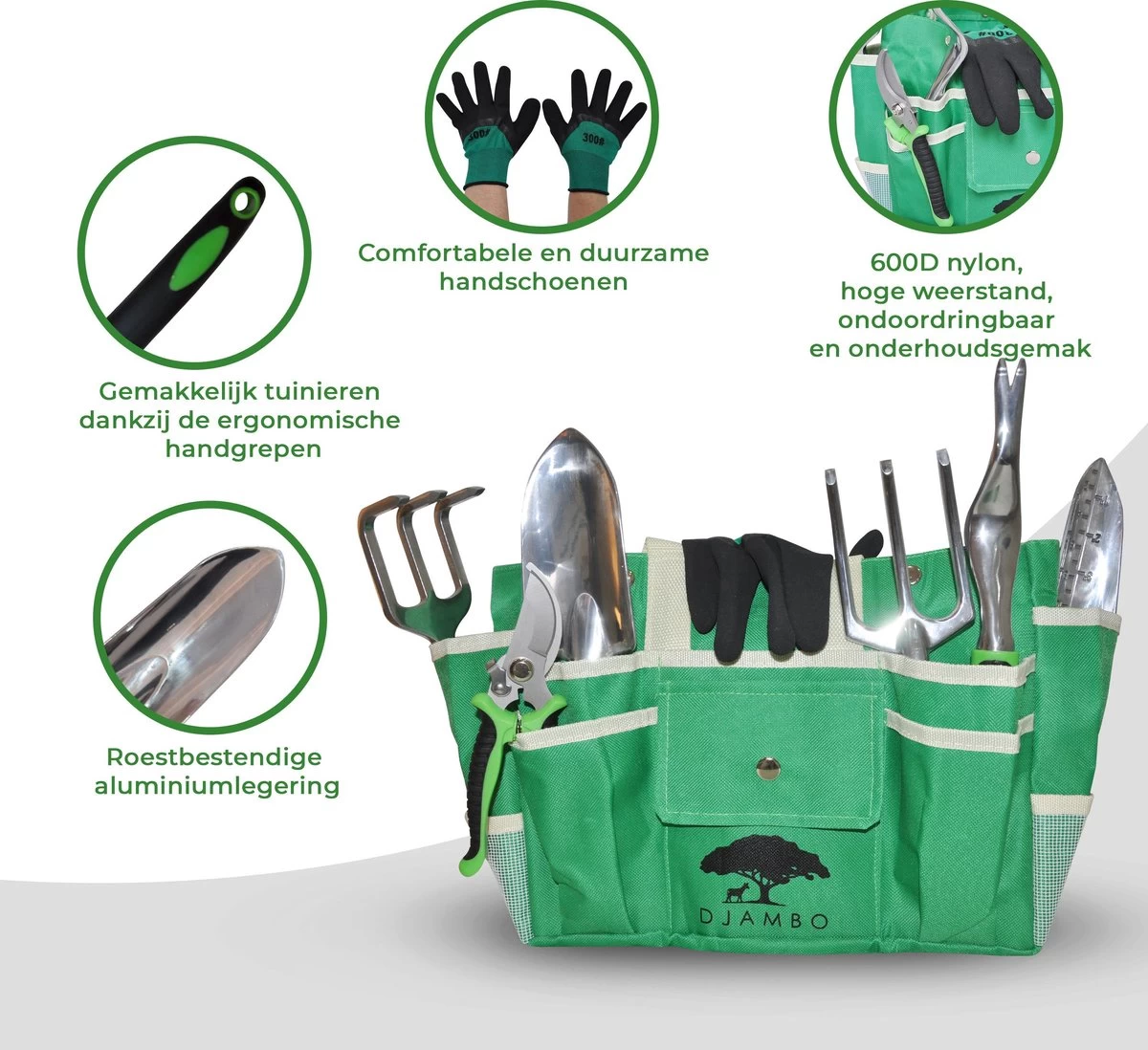 Djambo Tuingereedschap Set 8-delig Tuinsetje Met 15 Unieke Bamboe Plantetiketten In 1 Draagtas - Compleet Tuingereedschap Voor De Tuinliefhebbers - Image 3