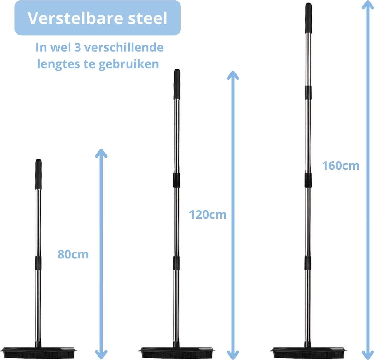 De Blaffende Kat 2 In 1 Rubberen Bezem – Bezem Binnen & Buiten – Vloerwisser Met Steel - Vloertrekker – Veger - Extra Lang 160cm - Image 3