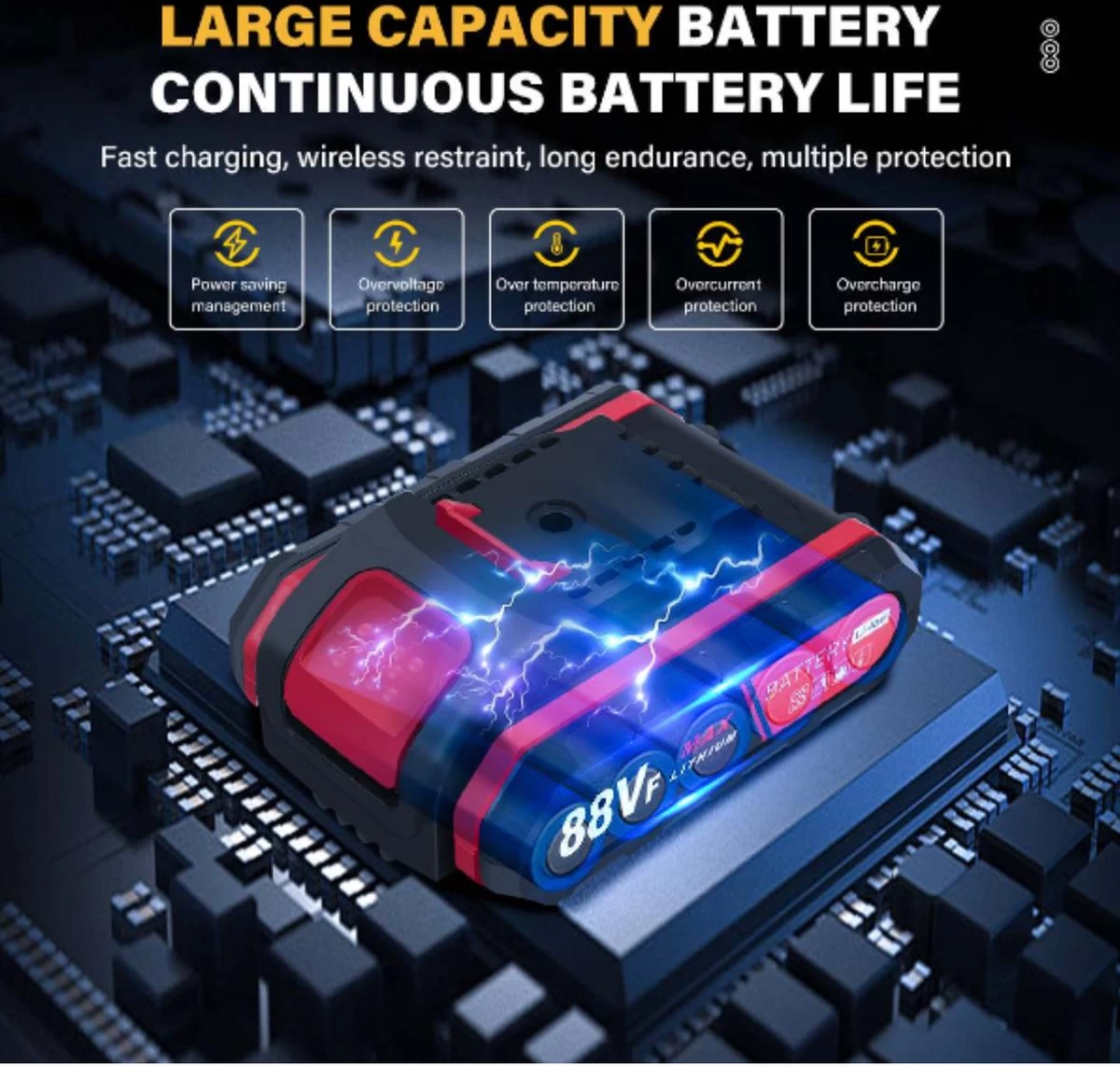 Violeworks® Accu Kettingzaag - Snoeizaag - Mini Kettingzaag - Handkettingzaag - Ook Voor Makita - Elektrische Kettingzaag - Elektrische Snoeischaar - Op Batterij - 2900 MAh - 1080W - 88V - Image 4