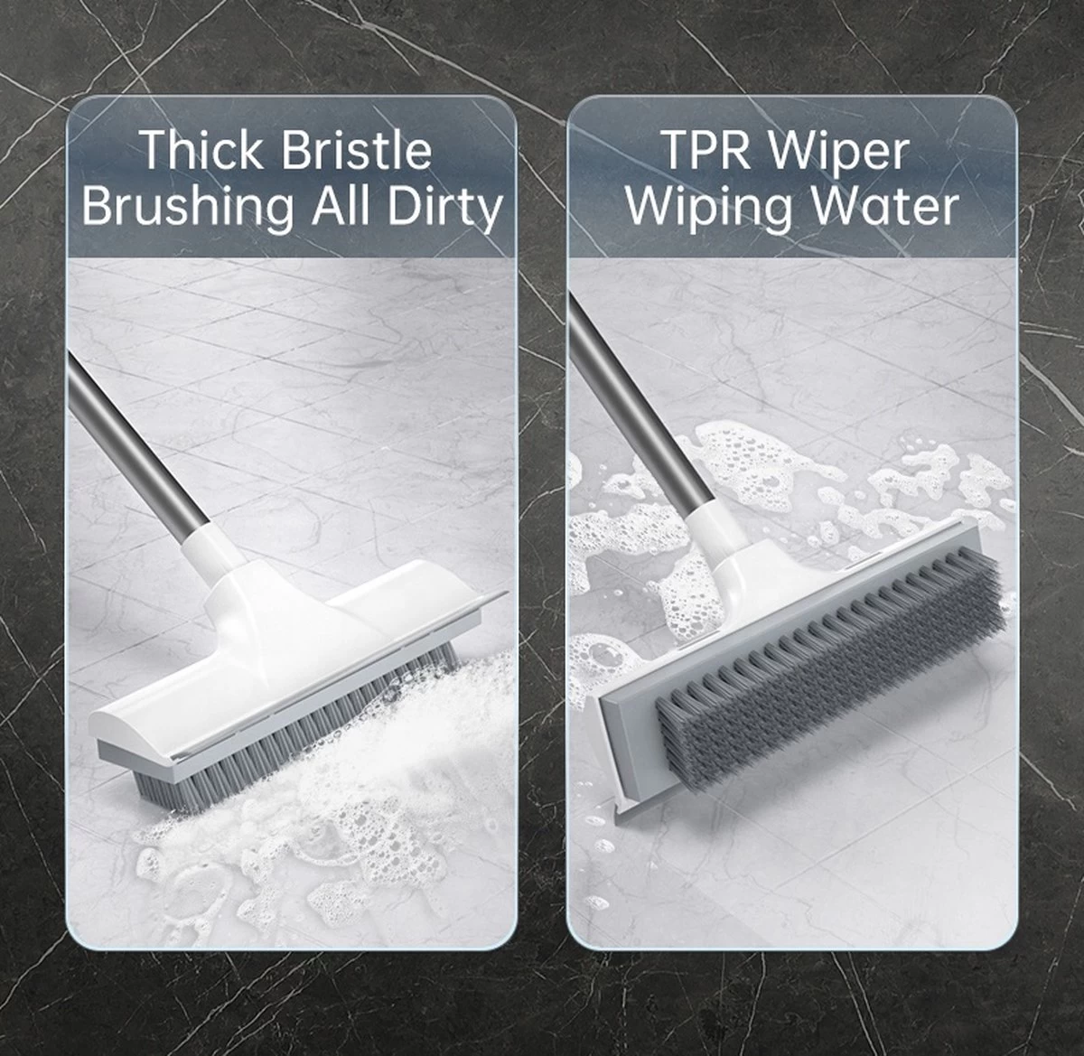 Synx Tools Luiwagen Borstel 2-in-1 Trekker - Badkamer Borstel Vloertrekker Met Steel Schrobborstel - Harde Borstelharen - Vloerwisser Badkamer - Met Telescopische Steel - Image 3