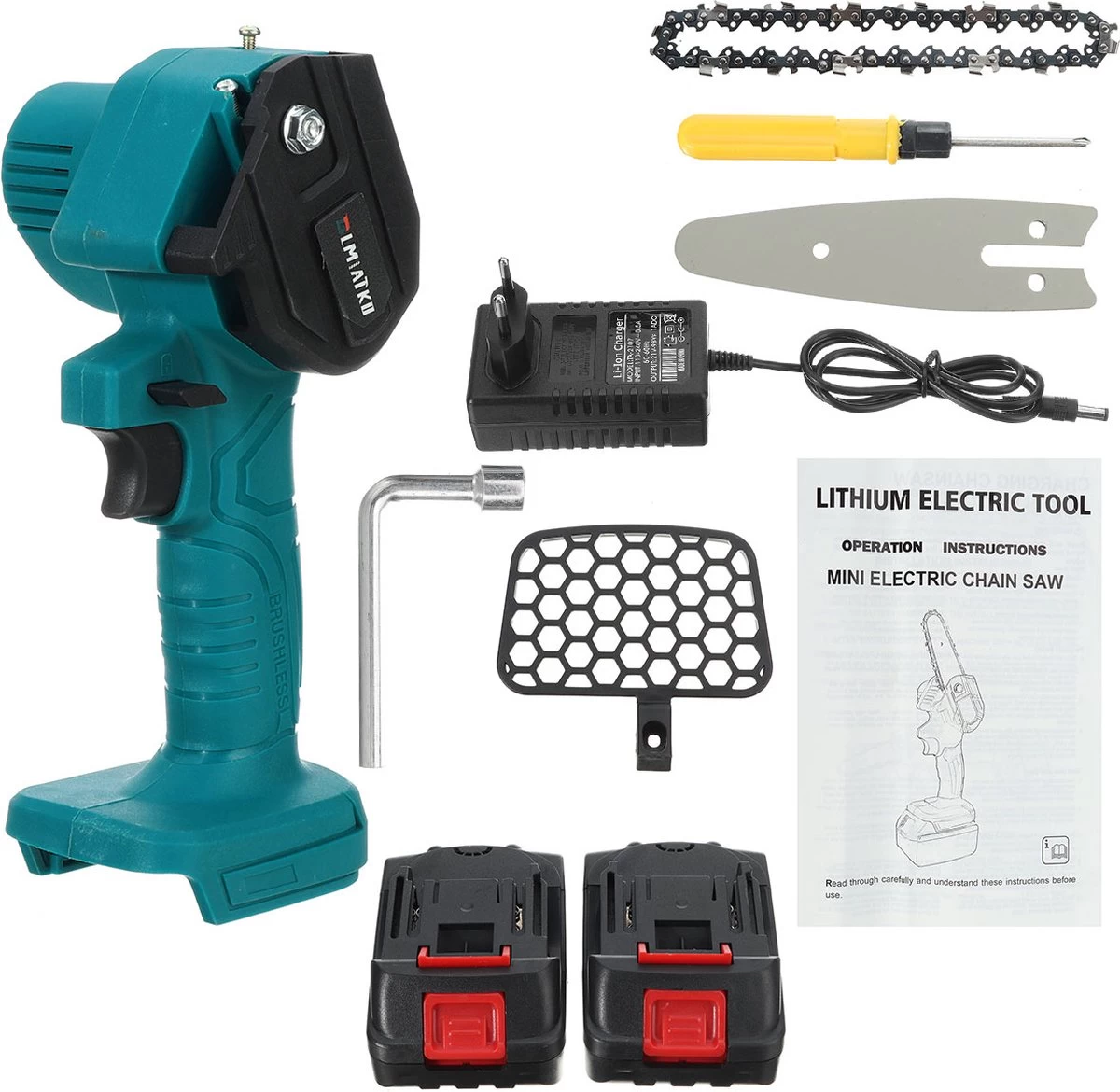 Merkloos Mini Accu Kettingzaag - 4 Inch Elektrische Boomzaag - Handkettingzaag - Met 2 Accu En 1 Oplader - Voor Tuinboom Ranch Bomen Snijden Hout- Blauw - Image 4