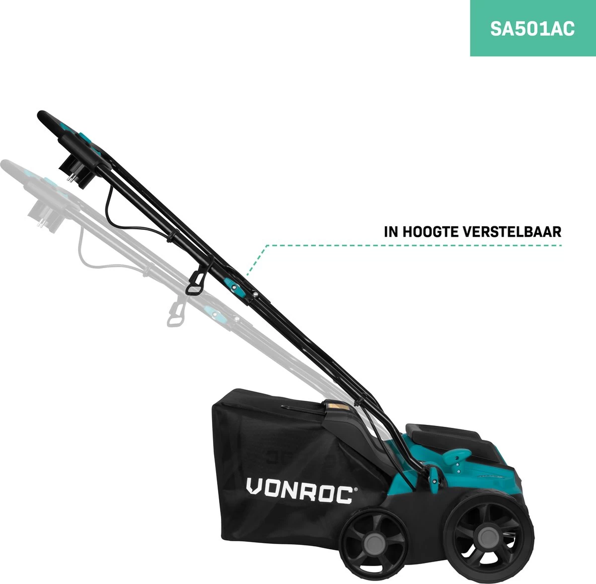 VONROC Elektrische Verticuteermachine - Gazonbeluchter – 1300W – Maaibreedte 320 Mm – 4 Dieptestanden (12/9/6/3 Mm) – Incl. 35L. Opvangbak - Image 6