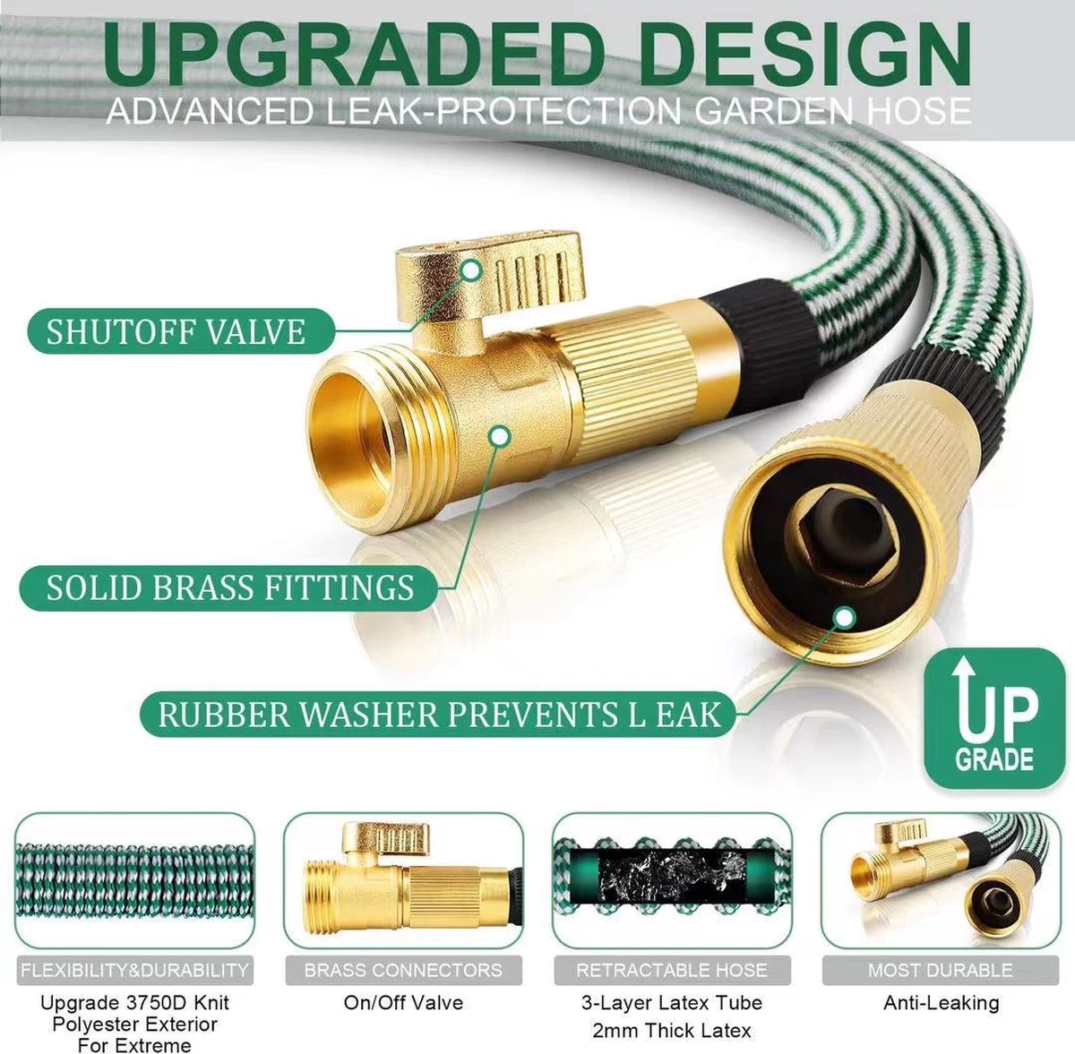 IBright Extra Sterke Uitrekbare Tuinslang - Flexibel - 15 Meter - Inclusief Opbergtas ,Sproeier ,Koppelstuk En Ophanghaak - Groen - Image 4