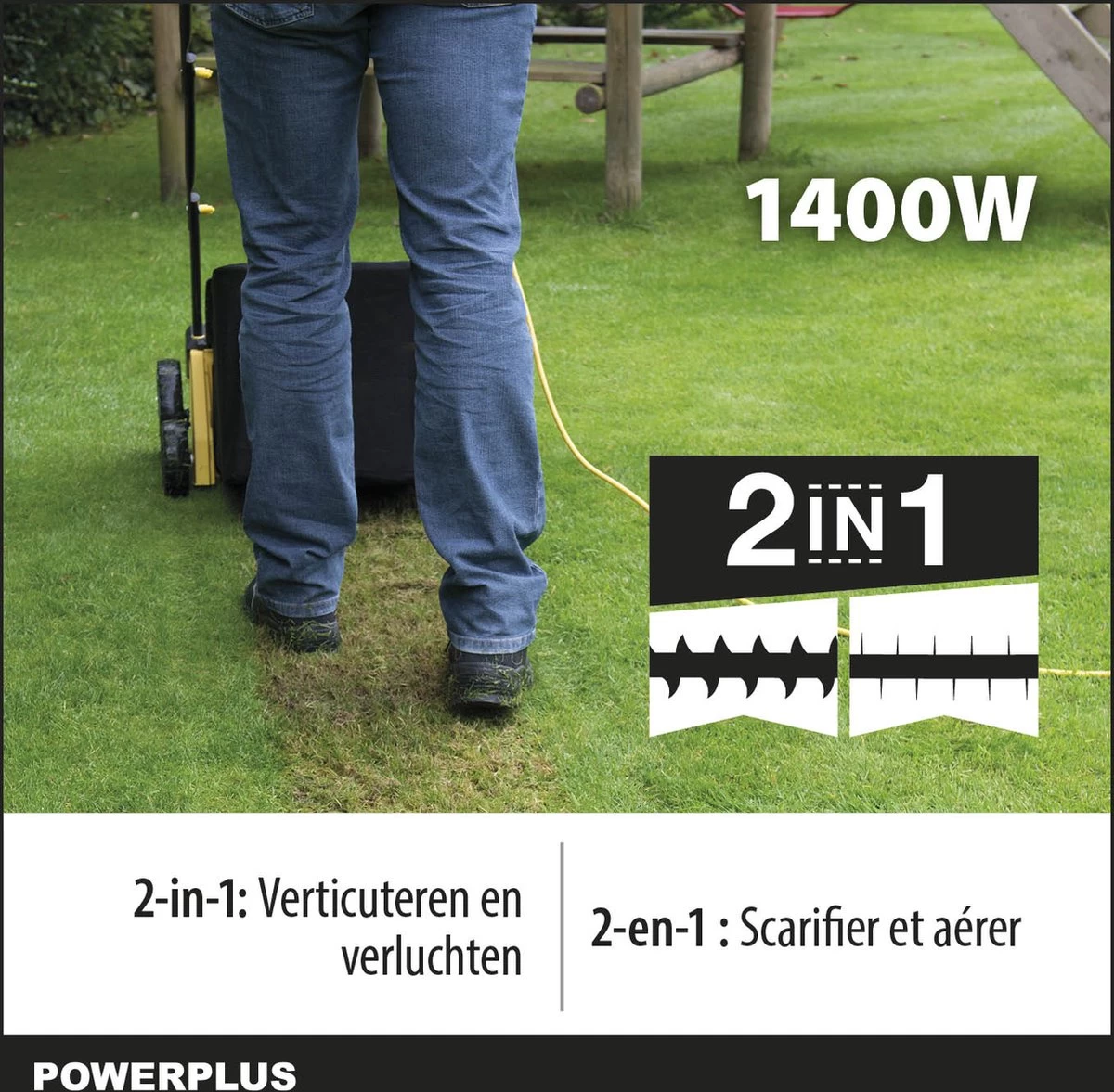 Powerplus POWXG7513 Elektrische Verticuteermachine - Mos Verwijderaar - 1400W - 320mm Maaibreedte - 45L Opvangbak - Incl. Gazonbeluchter/grasbeluchter - Image 2