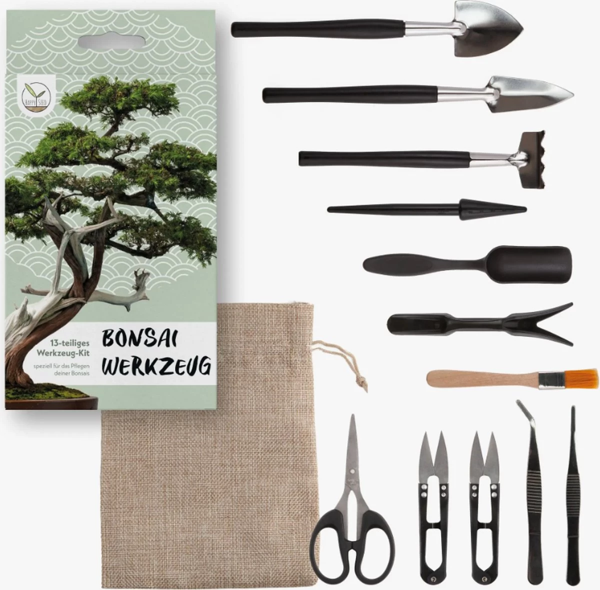 HappySeed Premium Bonsai Tool Kit - 13-delige Onderhoud Set - Gereedschap