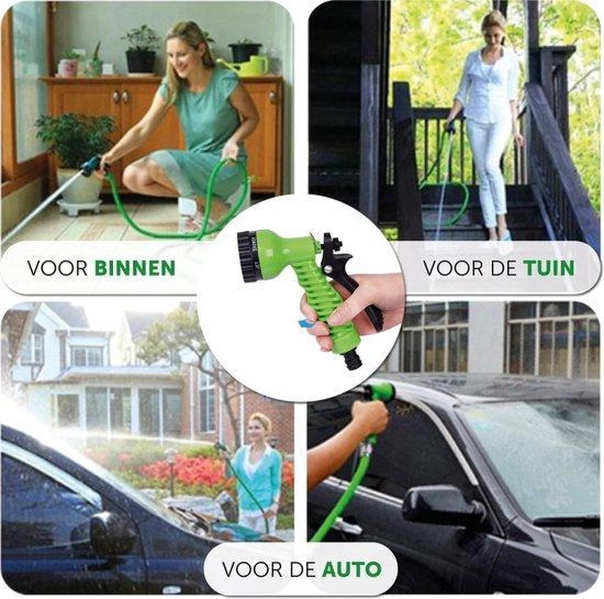 Merkloos Tuinslang - Tuinslag Flexibel - Tuinslag Flexibel 15M -15 Meter - Tuinslangen - Uitrekbaar - Met Koppelstuk - 7 In 1 Sproeikop - Image 2