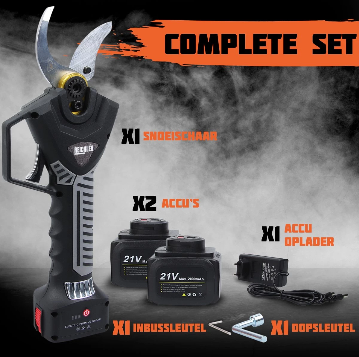 Reichlër® Elektrische Snoeischaar - 40 Mm Snijdiameter - 2x Accu - Anti-cut Functie - Heggenschaar - Takkenschaar - Zwart - Image 6
