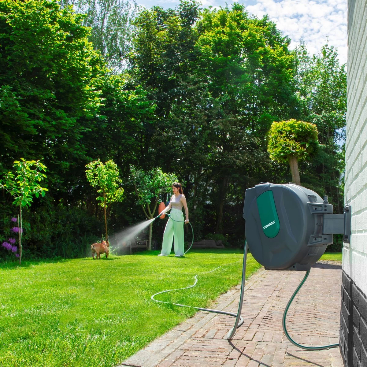 VONROC Automatische Slanghaspel – Incl. 25m Tuinslang, Aansluitslang, Spuitstuk, Koppelingen & Kraanaansluiting - Image 7