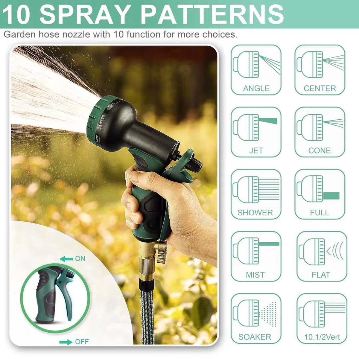 IBright Extra Sterke Uitrekbare Tuinslang - Flexibel - 15 Meter - Inclusief Opbergtas ,Sproeier ,Koppelstuk En Ophanghaak - Groen - Image 2