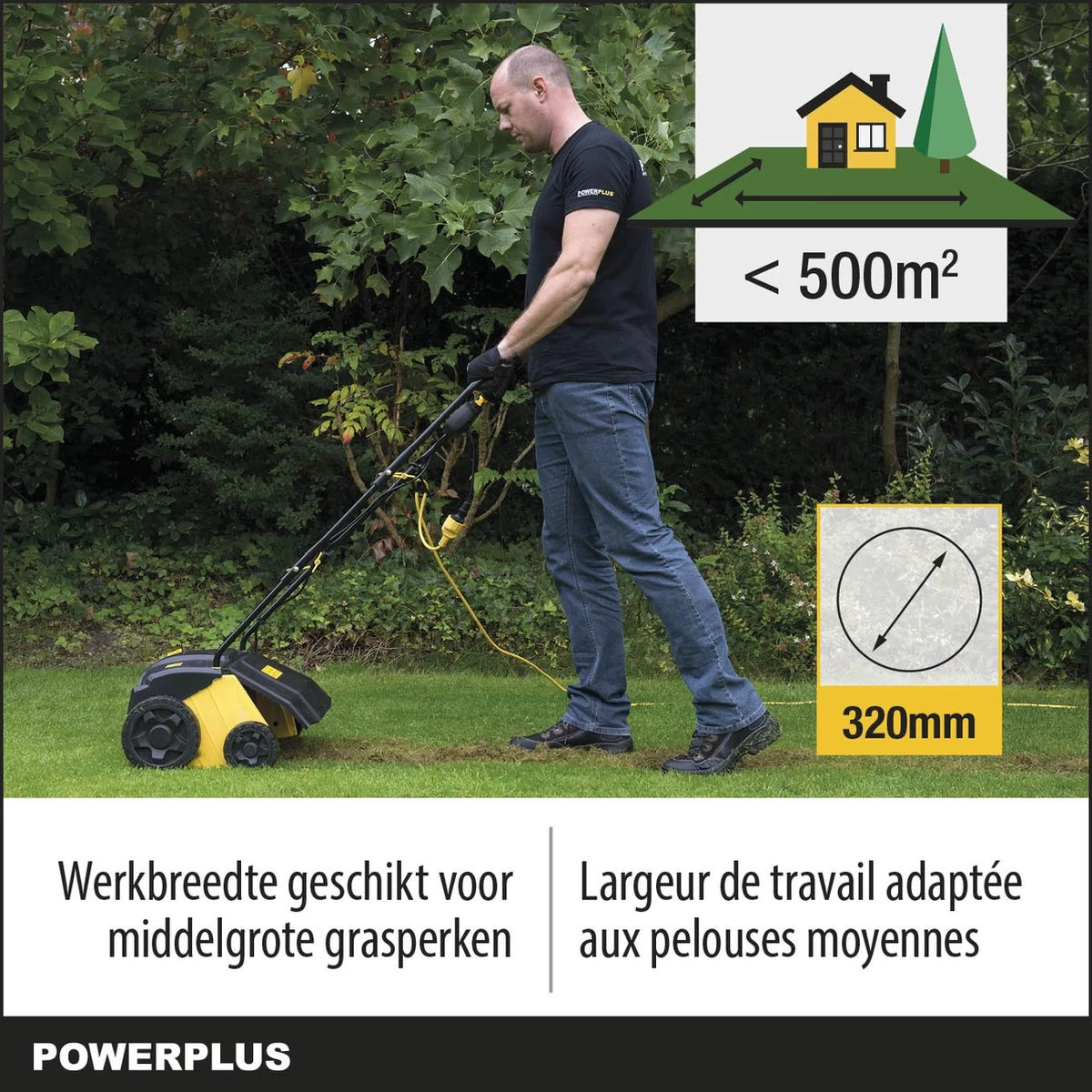 Powerplus POWXG7513 Elektrische Verticuteermachine - Mos Verwijderaar - 1400W - 320mm Maaibreedte - 45L Opvangbak - Incl. Gazonbeluchter/grasbeluchter - Image 6