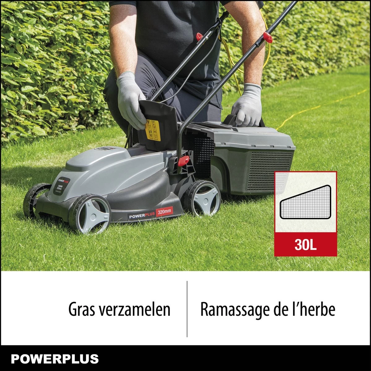 Powerplus POWEG63703 Elektrische Grasmaaier - Grasmachine Voor Kleine Tuin - 1000 W - 32cm Maaibreedte - 30L Opvangbak - Verstelbare Maaihoogte - Image 3
