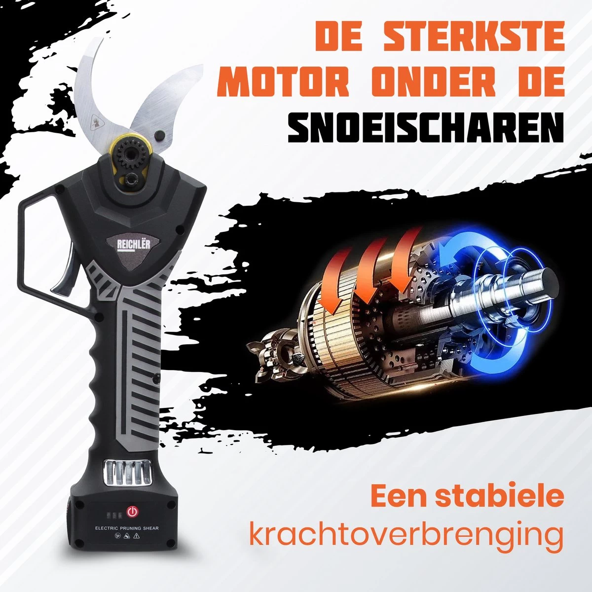 Reichlër® Elektrische Snoeischaar - 40 Mm Snijdiameter - 2x Accu - Anti-cut Functie - Heggenschaar - Takkenschaar - Zwart - Image 7
