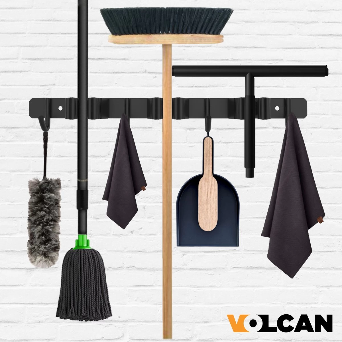 Volcan Bezemhouder - Bezem Ophangsysteem Tuingereedschap - Gereedschapshouder - Zelfklevend - 3M Tape - 3 Houders 4 Haken - RVS Zwart - Image 5