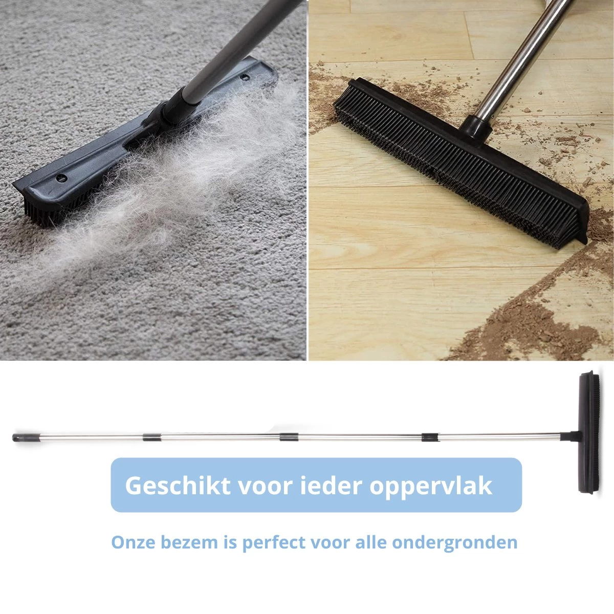 De Blaffende Kat 2 In 1 Rubberen Bezem – Bezem Binnen & Buiten – Vloerwisser Met Steel - Vloertrekker – Veger - Extra Lang 160cm - Image 5