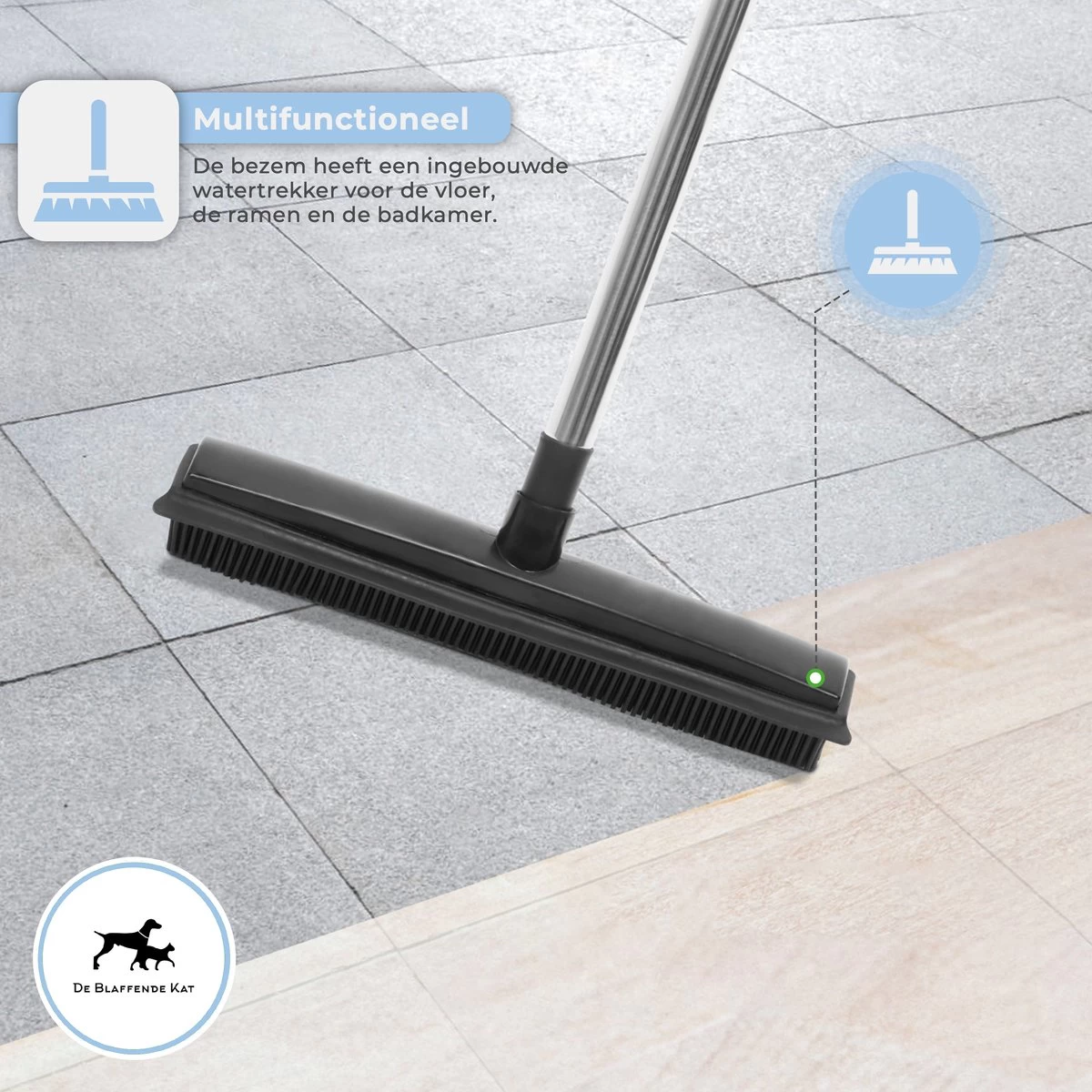 De Blaffende Kat 2 In 1 Rubberen Bezem – Bezem Binnen & Buiten – Vloerwisser Met Steel - Vloertrekker – Veger - Extra Lang 160cm - Image 7