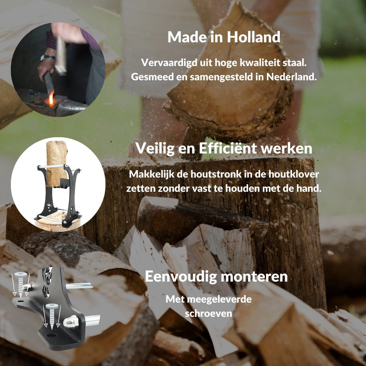 Miseru Houtklover – Zonder Bijl – No Axe – HANDMADE In Holland Houtsplijter – Houtkliever – Houtklover Voor Aanmaakhout – Ook Voor Stammen - Metaal - Afbeelding 4