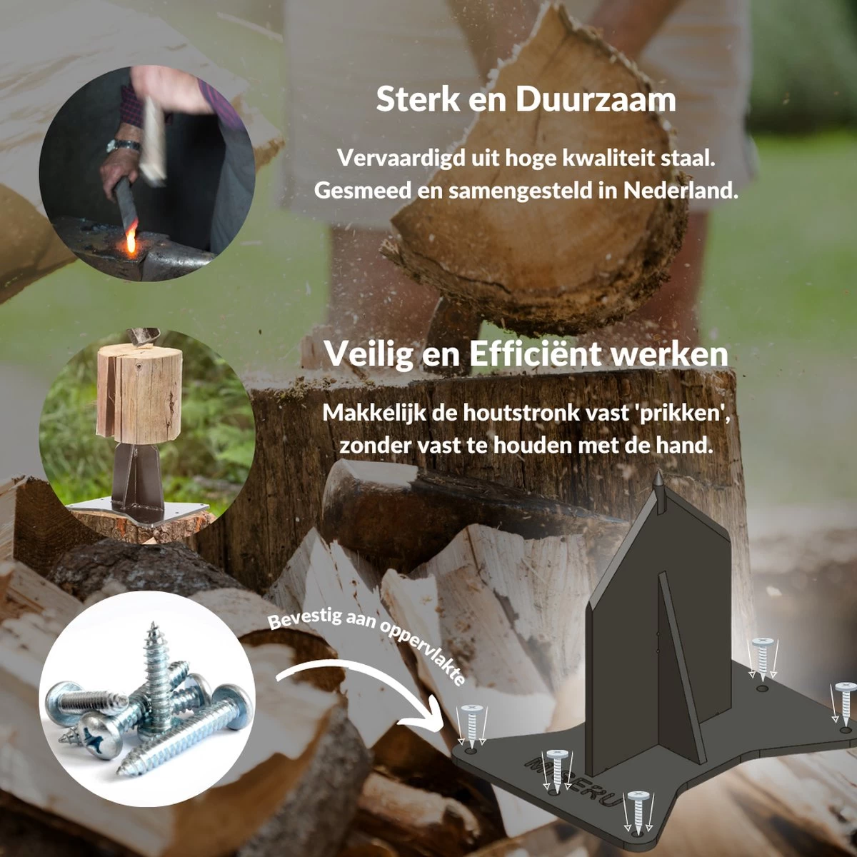 Miseru Houtklover – Geen Bijl Nodig – No Axe - Houtsplijter – Houtkliever – HANDMADE In Holland - Houtklover Voor Aanmaakhout – Metaal - Image 4