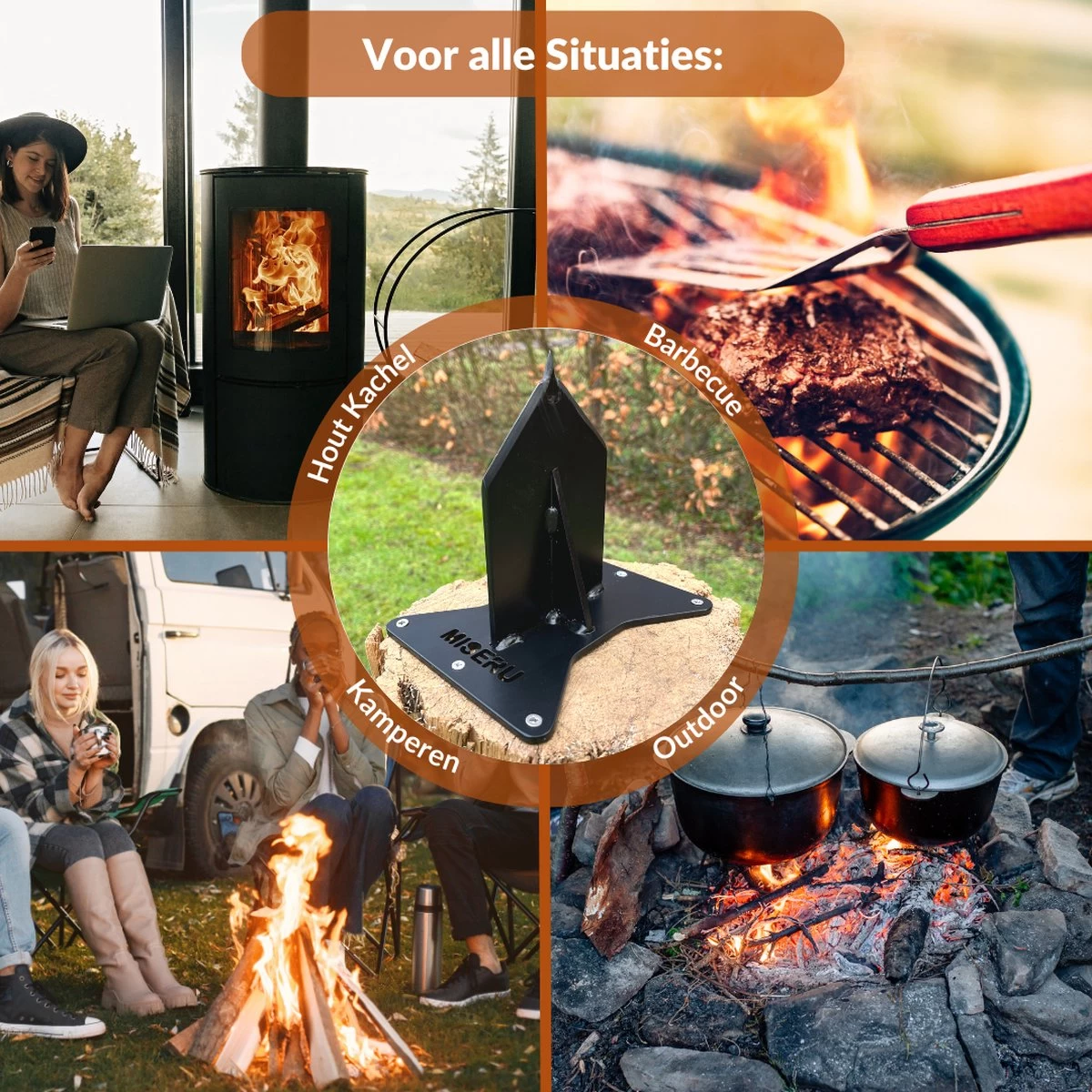 Miseru Houtklover – Geen Bijl Nodig – No Axe - Houtsplijter – Houtkliever – HANDMADE In Holland - Houtklover Voor Aanmaakhout – Metaal - Image 6