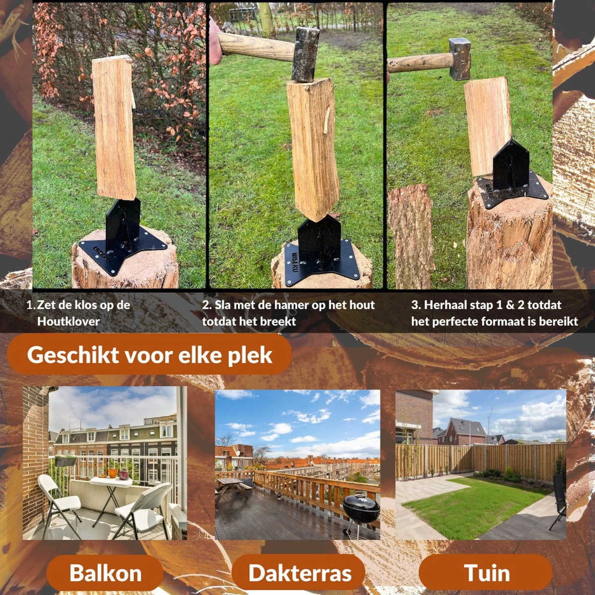 Miseru Houtklover – Geen Bijl Nodig – No Axe - Houtsplijter – Houtkliever – HANDMADE In Holland - Houtklover Voor Aanmaakhout – Metaal - Image 8