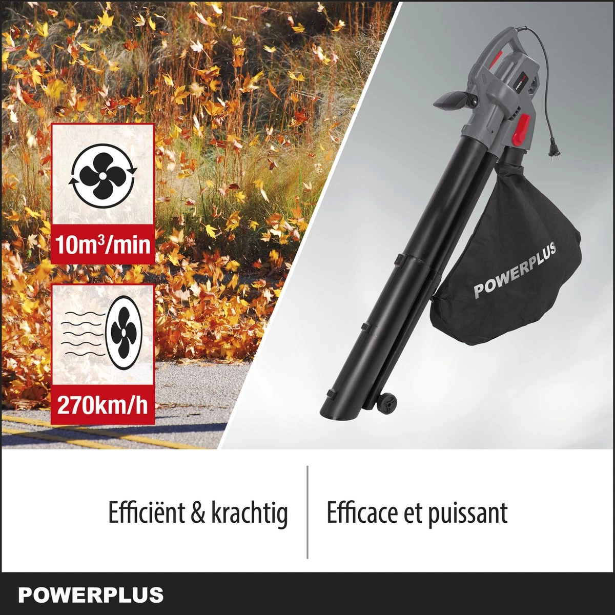 Powerplus POWEG9013 Elektrische Bladblazer - Bladzuiger En -versnipperaar - 3300W - Blazen - Zuigen - Versnipperen - Incl. 40L Opvangzak - Image 3