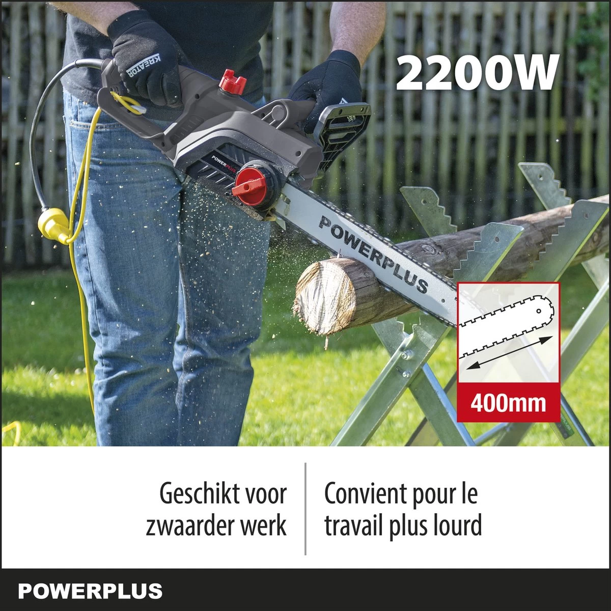 Powerplus POWEG10110 Elektrische Kettingzaag - 2200W - Zwaardlengte 400mm - Automatische Kettingsmering - Incl. 1x Ketting En 1x Zwaard - Image 3