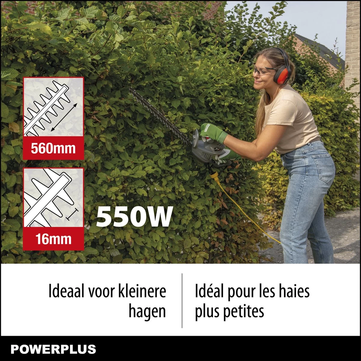Powerplus POWEG40100 Elektrische Heggenschaar - 550W - Snoeien En Knippen - Zwaardlengte 560mm - Mesafstand 16mm - Haagschaar Voor Tuinonderhoud - Image 3