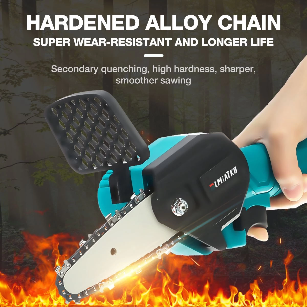 Merkloos Mini Accu Kettingzaag - 4 Inch Elektrische Boomzaag - Handkettingzaag - Met 2 Accu En 1 Oplader - Voor Tuinboom Ranch Bomen Snijden Hout- Blauw - Image 15