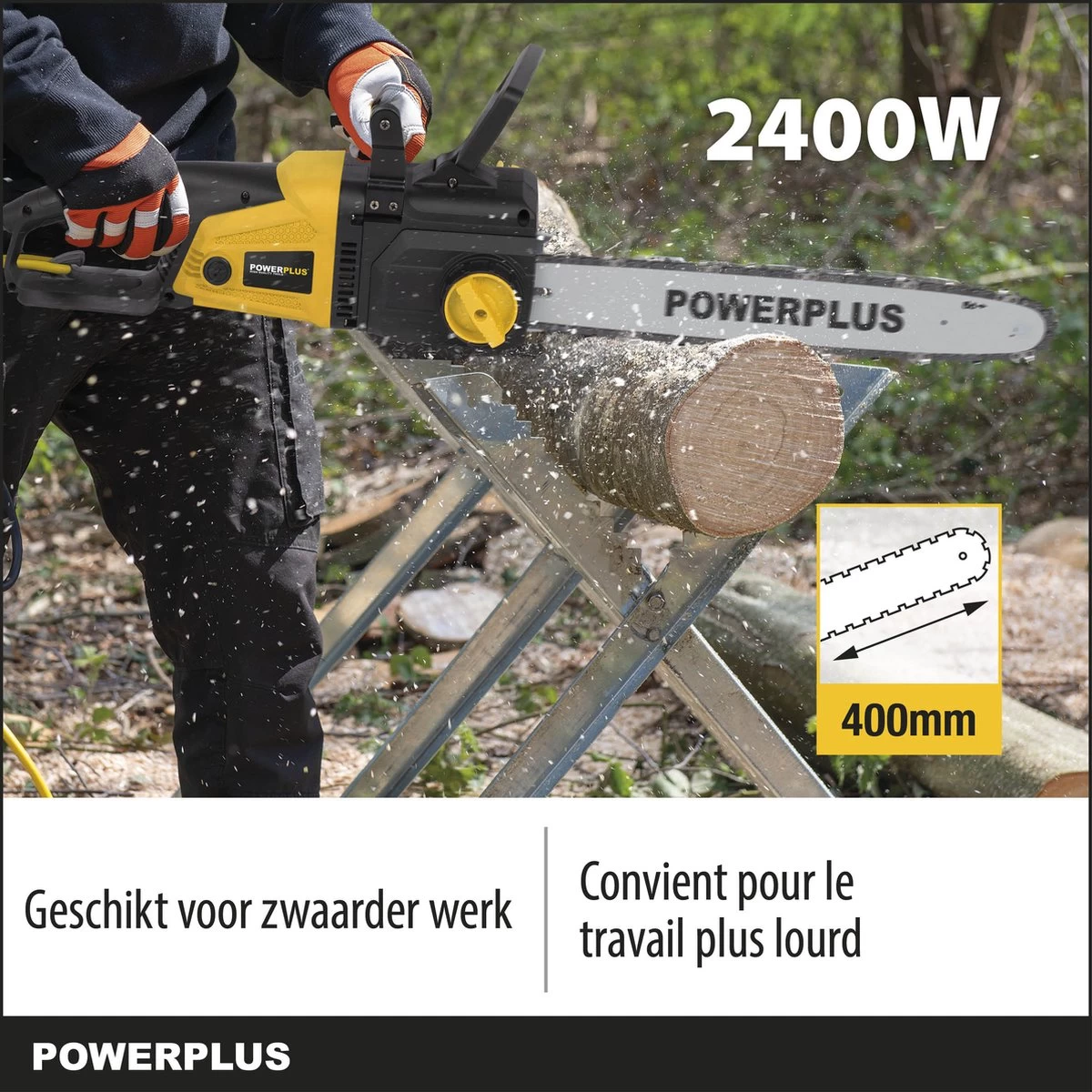 Powerplus POWXG1009 Elektrische Kettingzaag - 2400W - Zwaardlengte 400mm - Automatische Kettingsmering - Incl. 1x Ketting En 1x Zwaard - Image 3