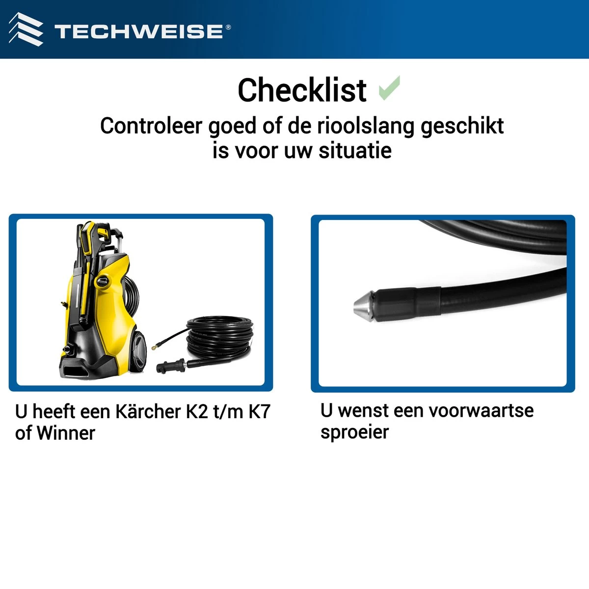 Techweise - Rioolslang Voor Kärcher K2 T/m K7 - 15M - Met Voorwaartse Hogedruksproeiers - Image 2