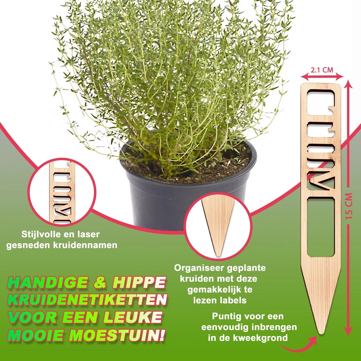 Djambo Tuingereedschap Set 8-delig Tuinsetje Met 15 Unieke Bamboe Plantetiketten In 1 Draagtas - Compleet Tuingereedschap Voor De Tuinliefhebbers - Image 8
