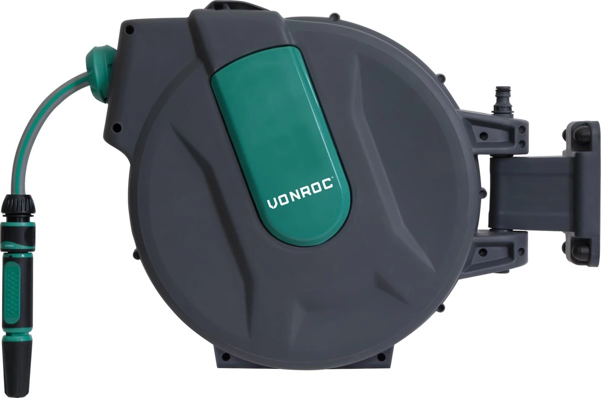 VONROC Automatische Slanghaspel – Incl. 25m Tuinslang, Aansluitslang, Spuitstuk, Koppelingen & Kraanaansluiting - Image 2