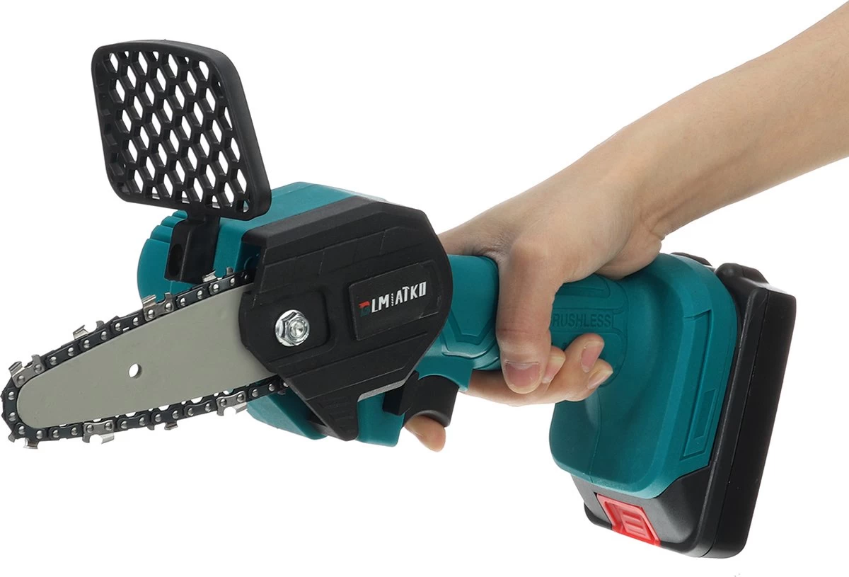 Merkloos Mini Accu Kettingzaag - 4 Inch Elektrische Boomzaag - Handkettingzaag - Met 2 Accu En 1 Oplader - Voor Tuinboom Ranch Bomen Snijden Hout- Blauw - Image 10