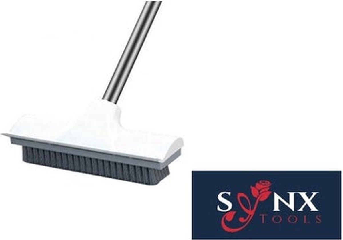 Synx Tools Luiwagen Borstel 2-in-1 Trekker - Badkamer Borstel Vloertrekker Met Steel Schrobborstel - Harde Borstelharen - Vloerwisser Badkamer - Met Telescopische Steel - Image 4
