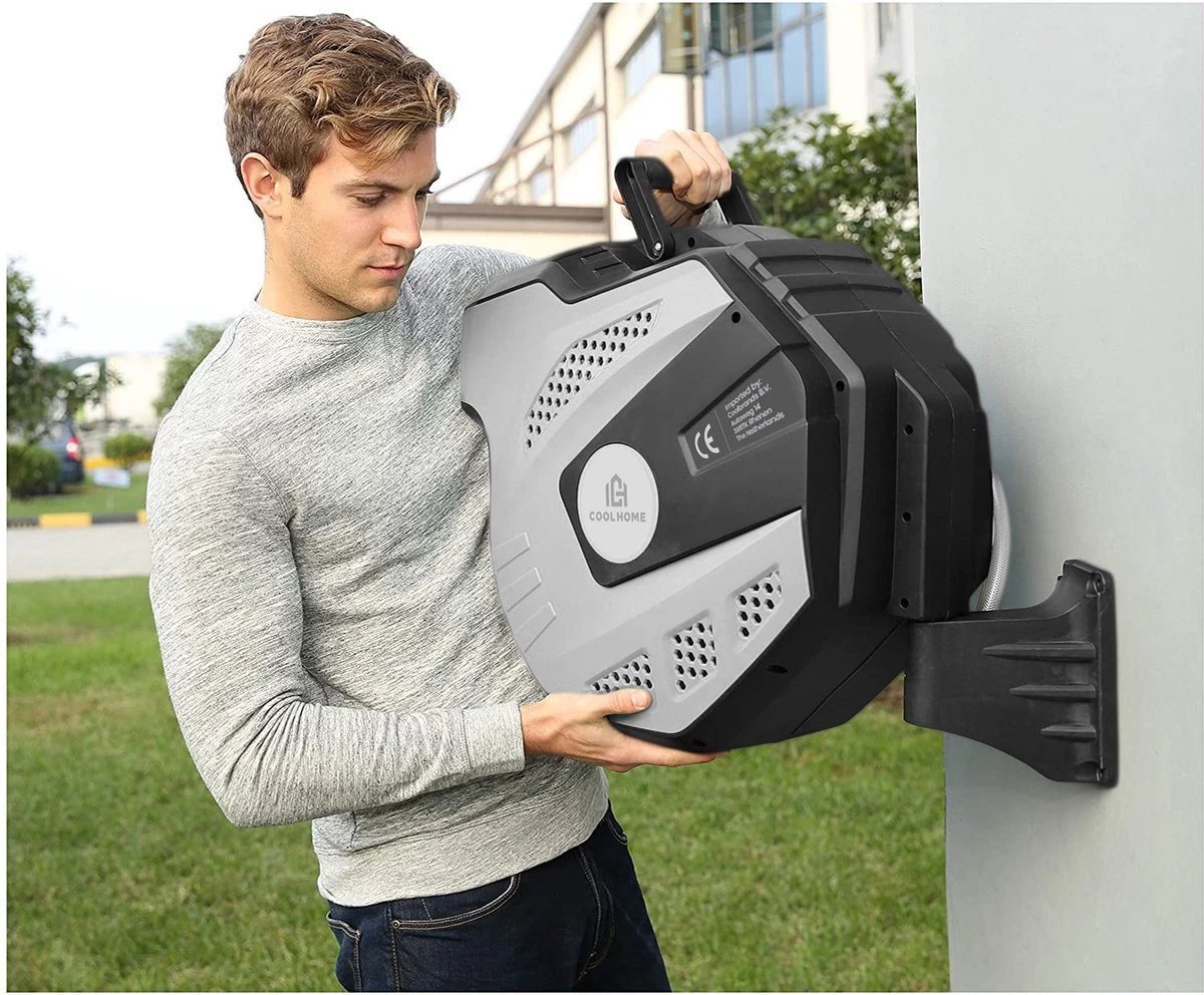 CoolHome Wandslangenbox 30 Meter + 2 Meter - Tuinslang Met Haspel- Slangenhouder 180° Draaibaar - Tuinslanghaspel Zwart - Grijs - Image 6