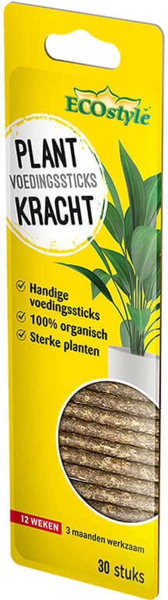 ECOstyle PlantKracht Voedingssticks - Sterke En Weerbare Potplanten - 100% Organische Planten - 120 Dagen Voeding - 30 Stuks