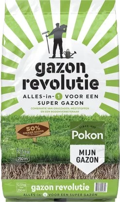 Pokon Gazon Revolutie - 12,5kg - Gazonmest / Graszaad / Bodemverbeteraar - Geschikt Voor 250m² - Binnen 15 Dagen Resultaat