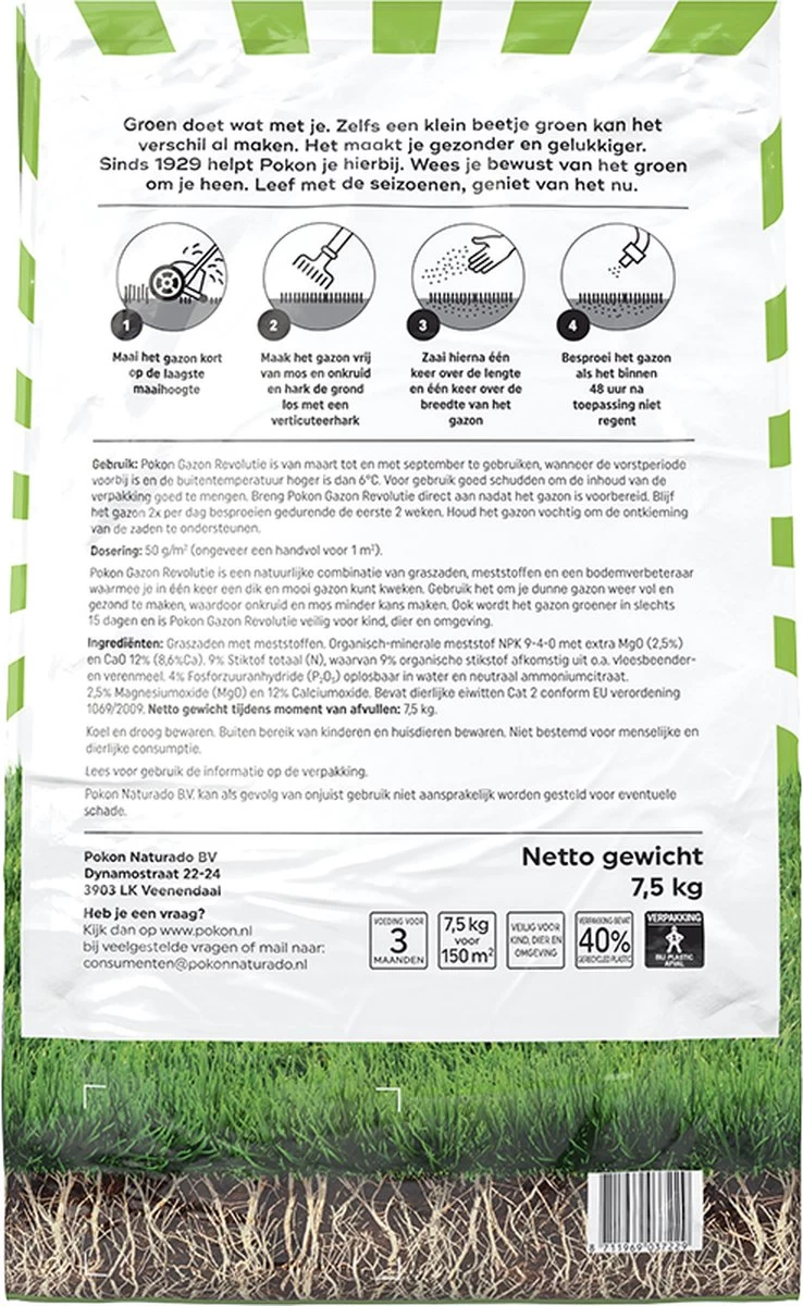 Pokon Gazon Revolutie - 7,5kg - Gazonmest / Graszaad / Bodemverbeteraar - Geschikt Voor 150m² - Binnen 15 Dagen Resultaat - Image 2