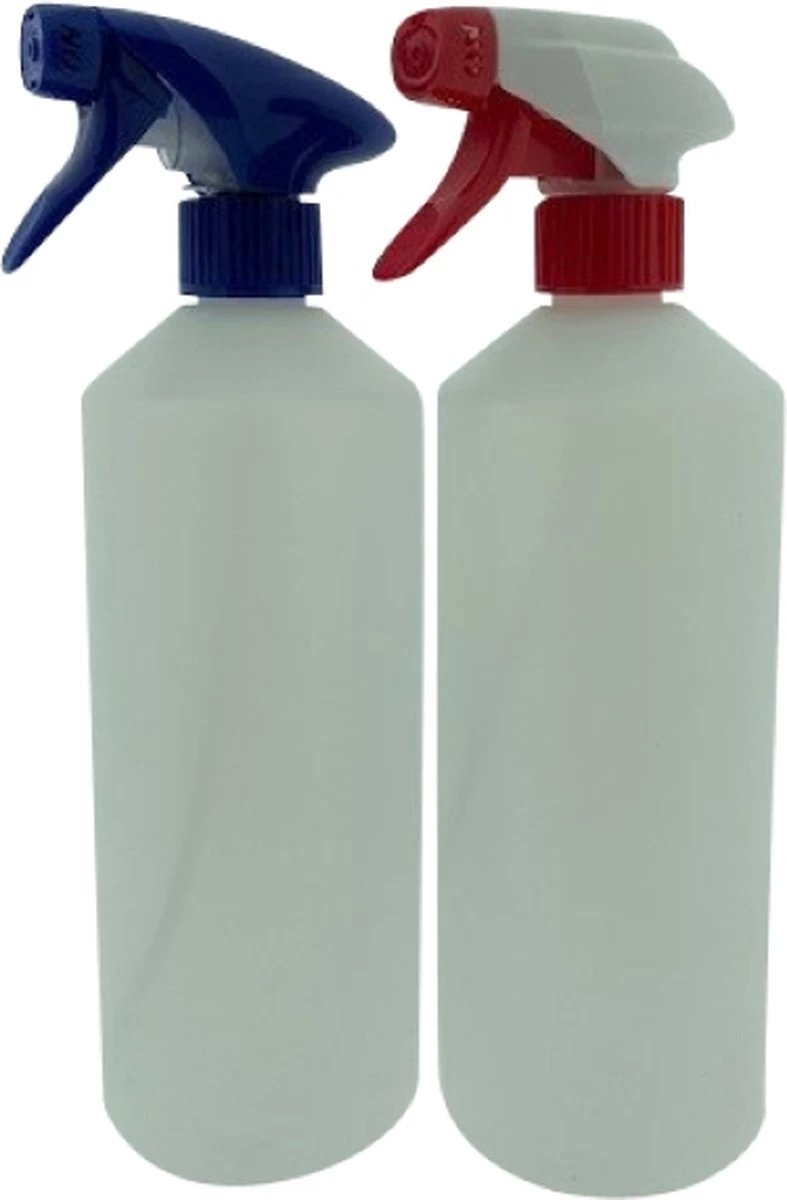 Set Van 2 Lege Sprayflacons 750ml | Professionele Afsluitbare Spraykop | 1 Rode - 1 Blauwe Spraykop | Navulbaar