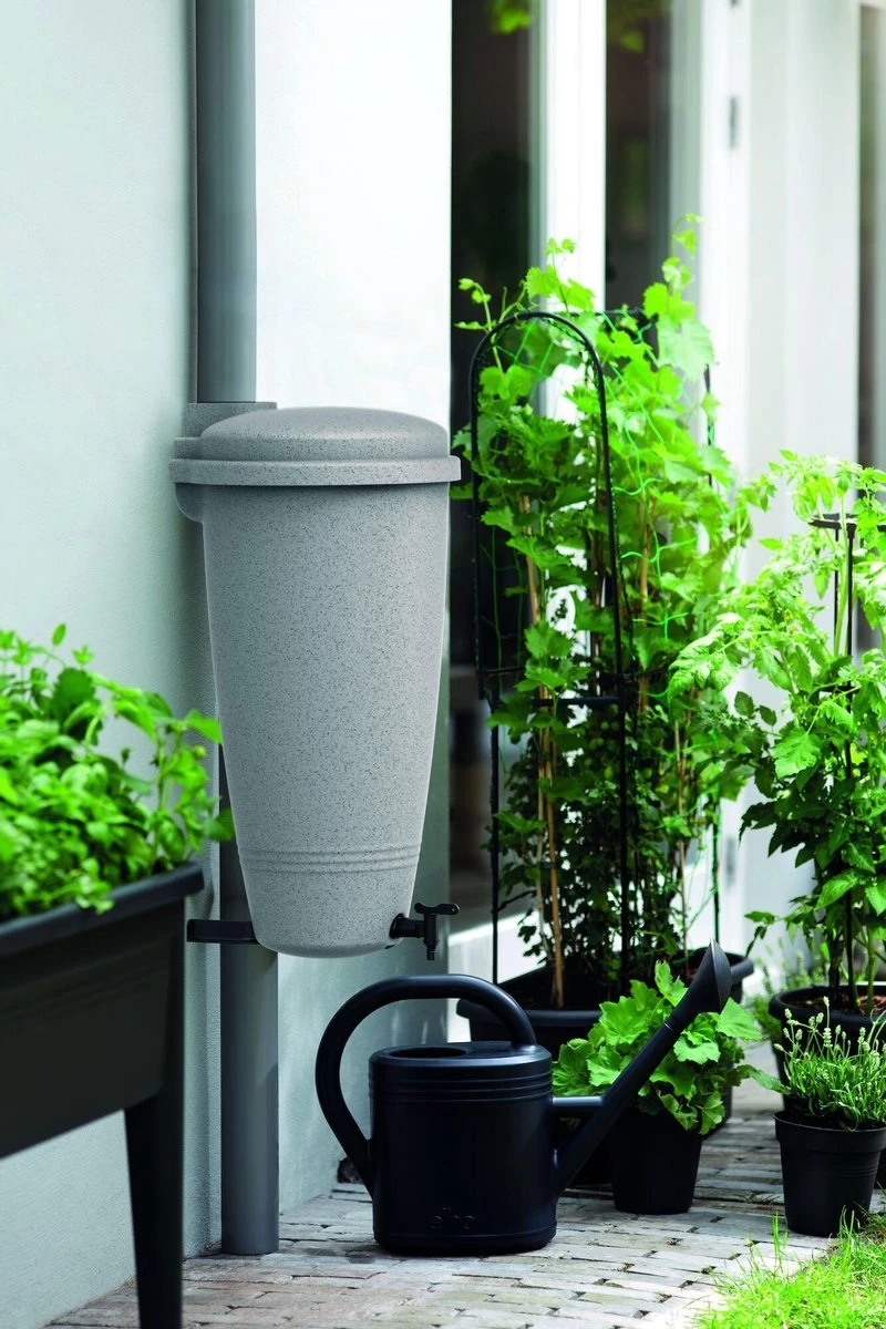 Elho Green Basics Rain Catcher 33 - Regenton Voor Balkonbuiten - Ø 33.5 X H 73.5 Cm - Grijs/Living Concrete - Image 5