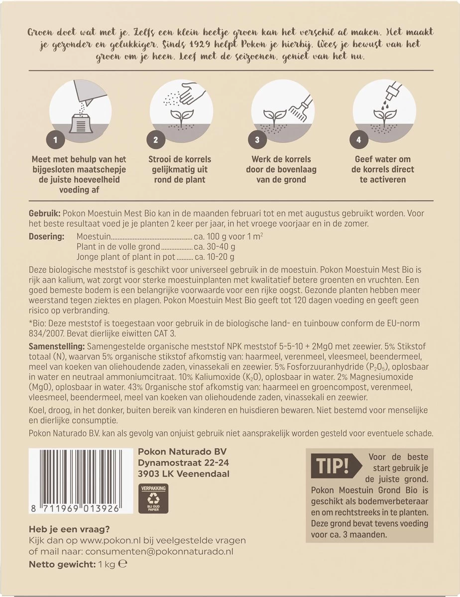 Pokon Bio Moestuin Mest - 1kg - Meststof (biologisch) - 120 Dagen Moestuinvoeding - Image 2
